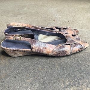 Vaneli Textured Leather Peep Toe Wedge Sandals Coastal Grandmother